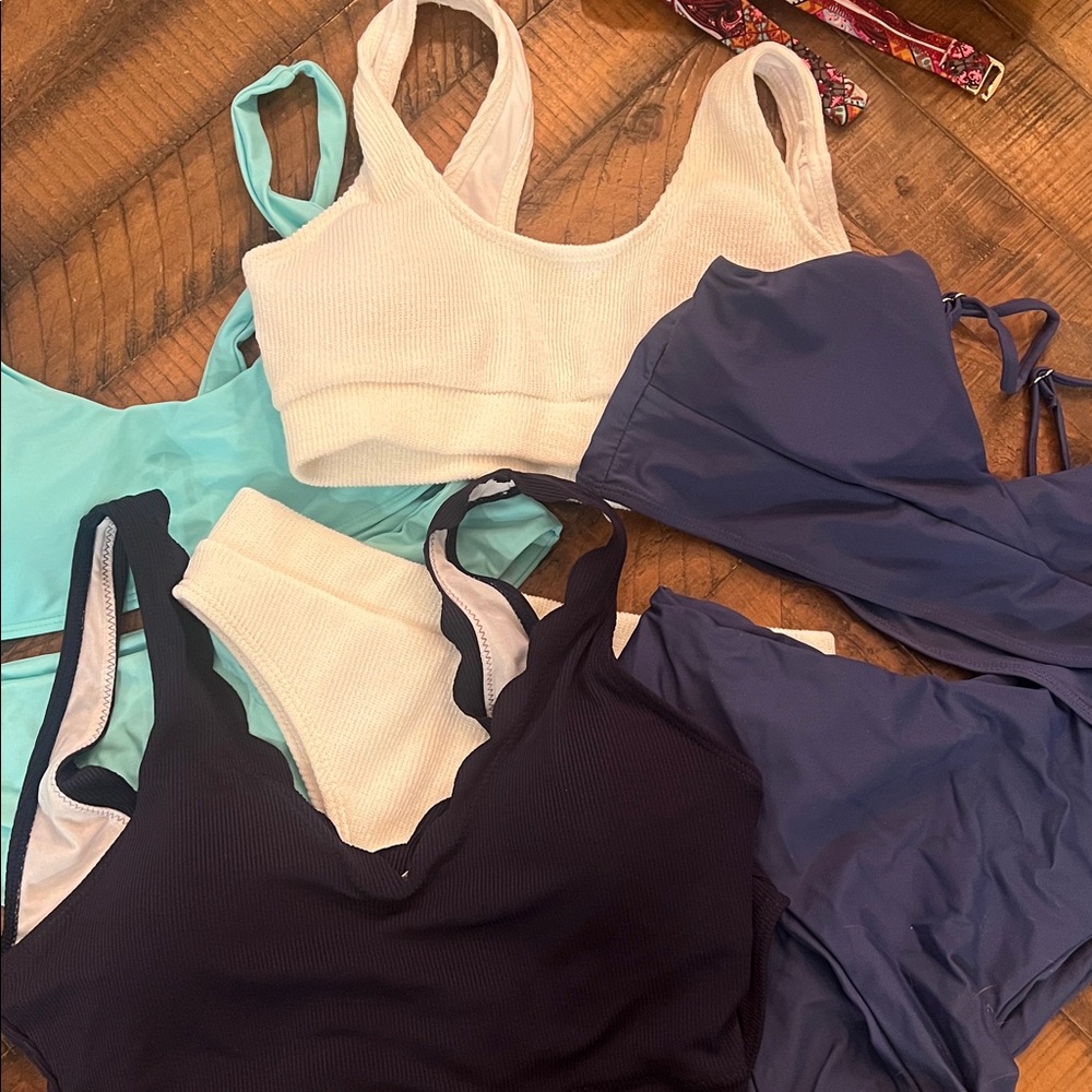 SHEIN bikini lot four bikinis  1 blue, 1 navy, 1white, 1 aqua. Size medium.
